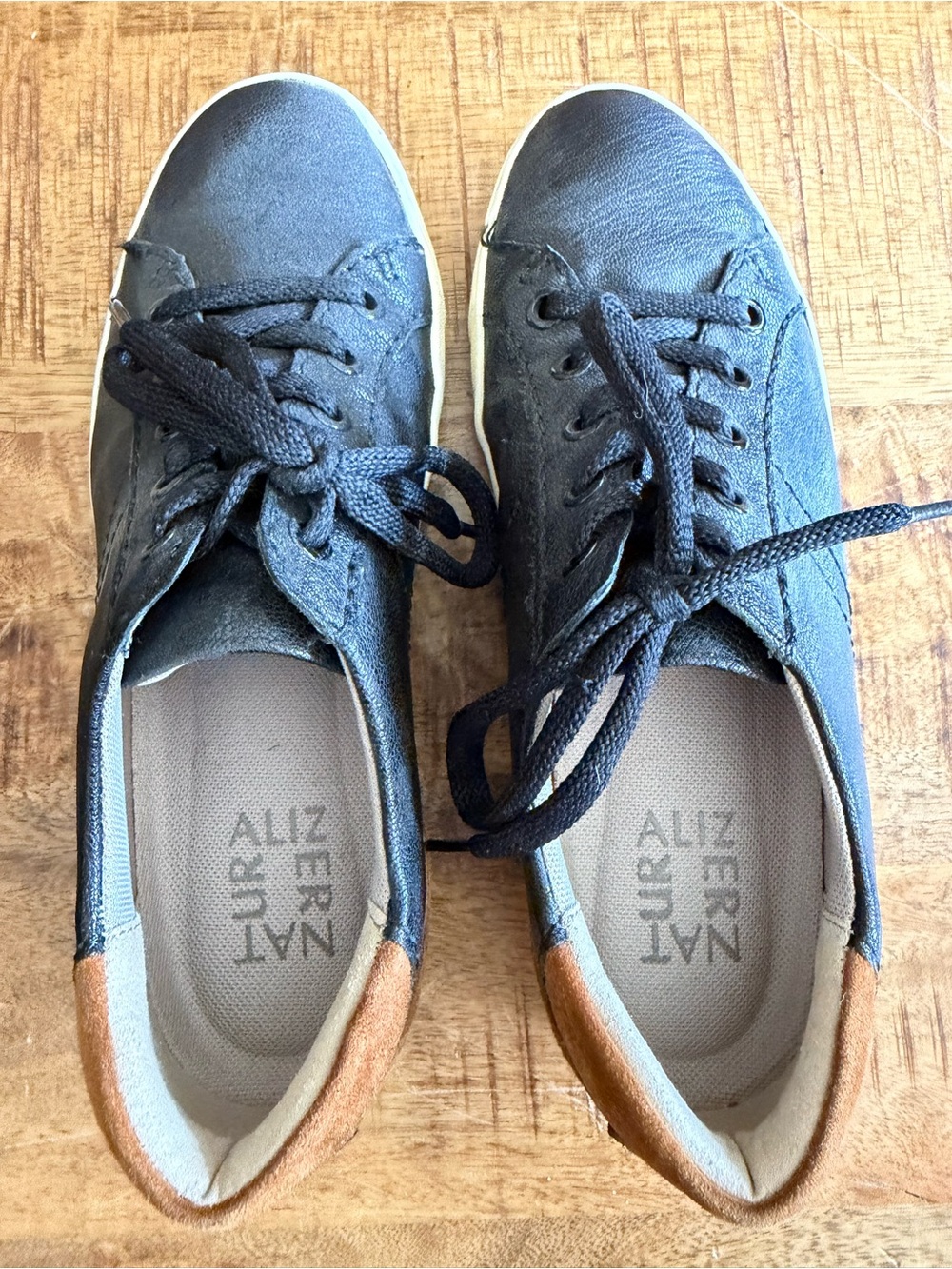 Naturalizer Women's Navy Lace-Up Sneakers with Brown Heel Accent